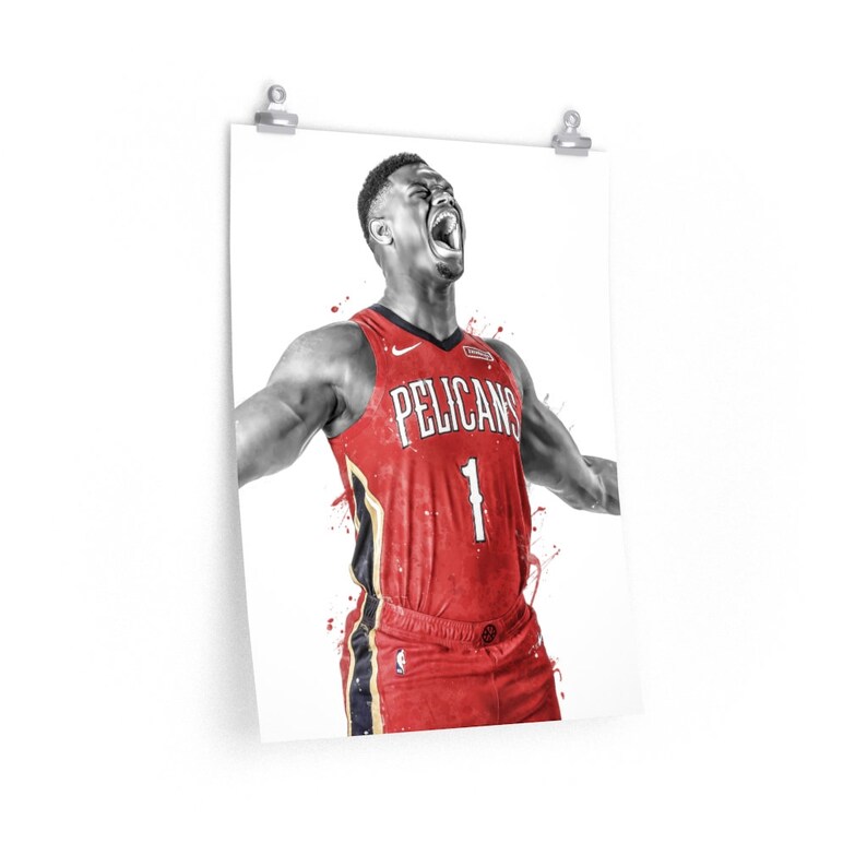 Zion Williamson New Orleans Poster, Canvas, Basketball print, Sports wall art, Man Cave 16″ × 20″