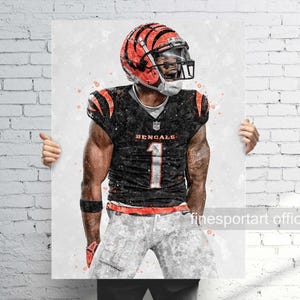 Ja&#39;Marr Chase Cincinnati Poster V2, Canvas, Football print, Sports wall art, Man Cave, Gift