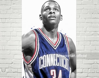 Ray Allen Connecticut Poster, Canvas, Basketball print, Sports wall art, Kids room decor, Man Cave, Gift