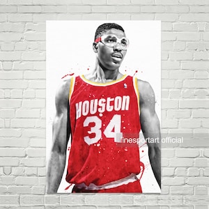 Hakeem Olajuwon Houston Poster, Canvas, Basketball print, Sports wall art, Kids room decor, Man Cave, Gift