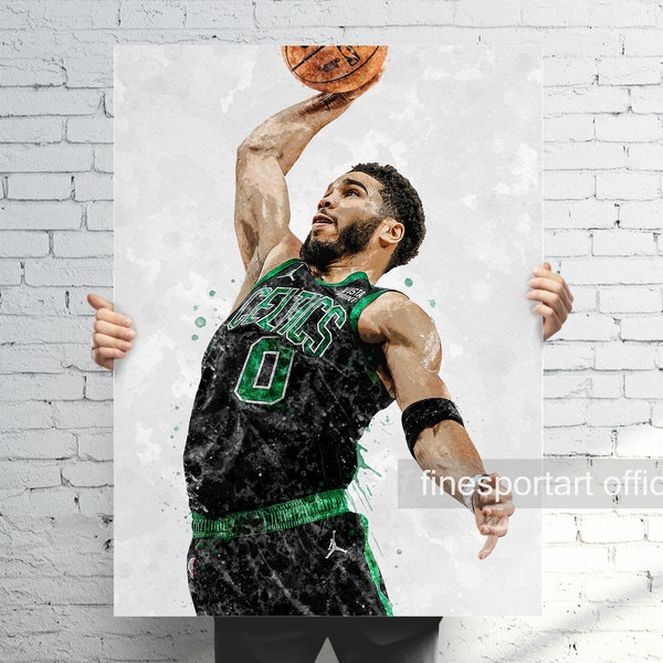 Jayson Tatum Boston Poster V2, Canvas Wrap, Basketball framed print, Sports wall art, Man Cave, Gift, Kids Room Decor