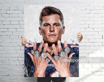 Plakat z motywem pierścieni Toma Brady'ego, płótno, wydruk piłkarski, grafika ścienna sportowa, męska jaskinia, prezent, dekoracja pokoju dziecięcego
