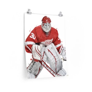 Chris Osgood Detroit Poster, Canvas, Hockey print, Sports wall art, Kids room decor, Man Cave, Gift 18″ × 24″