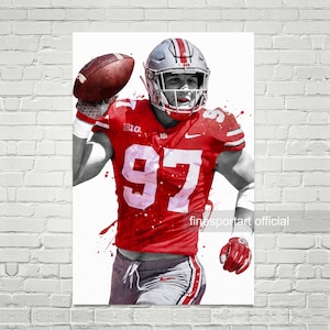 Nick Bosa Ohio State Poster, Lienzo, Estampado de fútbol, Arte de pared deportiva, Decoración de habitaciones para niños, Man Cave, Regalo