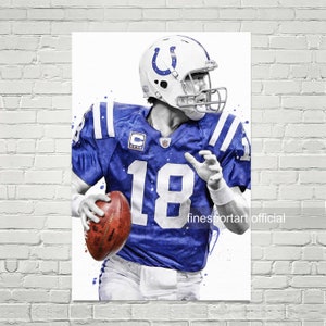 Peyton Manning Indianapolis Poster, Canvas, Football print, Sports wall art, Kids room decor, Man Cave, Gift