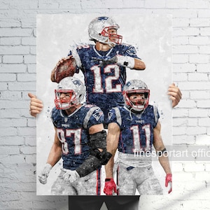 Tom Brady, Rob Gronkowski and Julian Edelman Patriots Poster, Canvas, Football print, Sports wall art, Man Cave, Gift