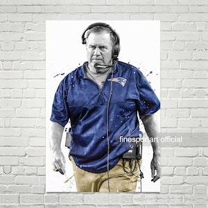 Bill Belichick Poster, Canvas, Football print, Sports wall art, Kids room decor, Man Cave, Gift