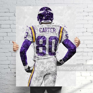 Cris Carter Minnesota Plakat, Płótno, Wydruk piłkarski, Sztuka ścienna sportowa, Jaskinia mężczyzny, Prezent, Dekoracja pokoju dziecięcego