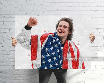 Papier peint Jack Hughes ou poster de qualité musée, cadeau pour fan de hockey