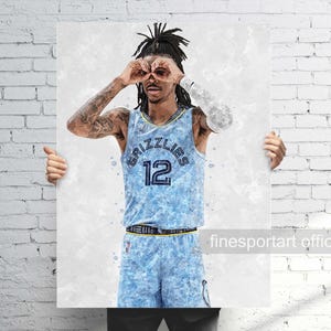 Póster de Ja Morant Memphis, lienzo, impresión de baloncesto, arte mural deportivo, cueva de hombre, regalo, decoración de habitación infantil