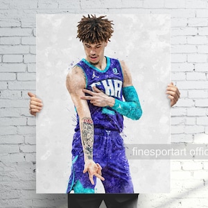 LaMelo Ball Charlotte Poster, tela, stampa basket, arte murale sportiva, Man Cave, regalo, arredamento per la camera dei bambini