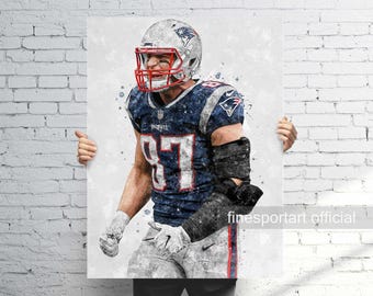 Rob Gronkowski Patriots Poster, Canvas, Football print, Sports wall art, Man Cave, Gift