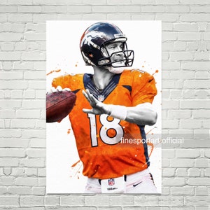 Peyton Manning Denver Poster, Canvas, Football print, Sports wall art, Kids room decor, Man Cave, Gift