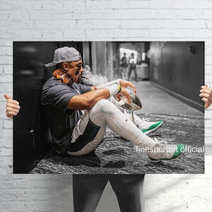 Jalen Hurts Trophy Philadelphia Poster, Canvas, Football print, Sports wall art, Man Cave, Gift, Kids Room Decor