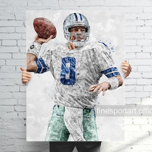 Troy Aikman Dallas Poster, Canvas, Football print, Sports wall art, Man Cave, Gift