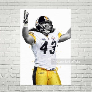 Troy Polamalu Pittsburgh Poster, Canvas, Football print, Sports wall art, Kids room decor, Man Cave, Gift