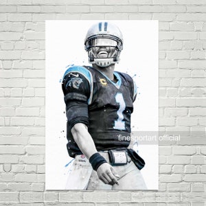 Cam Newton Panthers Poster, Lienzo, Estampado de fútbol, Arte de pared deportiva, Decoración de habitaciones para niños, Cueva del hombre, Regalo