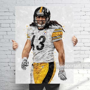 Troy Polamalu Pittsburgh Poster, Canvas, Football print, Sports wall art, Man Cave, Gift
