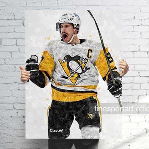 Sidney Crosby Pittsburgh Poster V2, Canvas, Hockey print, Sports wall art, Man Cave, Gift, Kids Room Decor