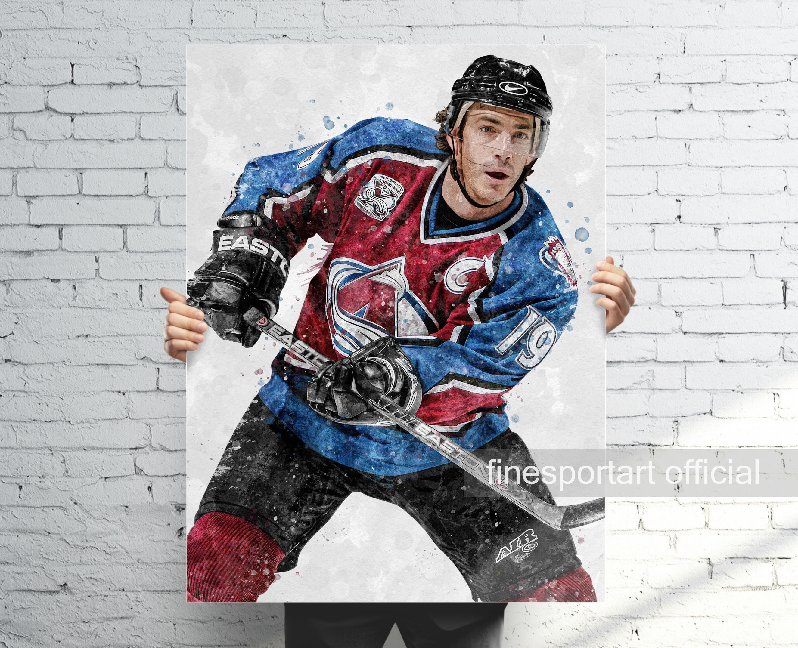 Hubert Patrick Sanchez ズニ族 アクリル画 Joe Sakic Colorado , Canvas, Hockey Print, Sports Wall Art, Man