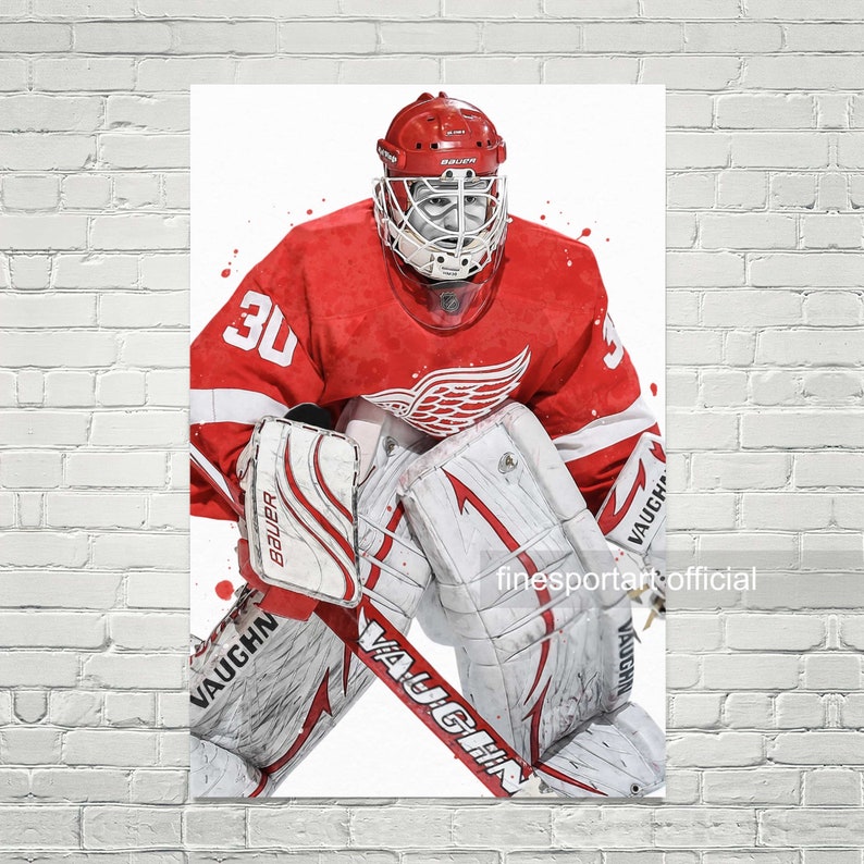 Chris Osgood Detroit Poster, Canvas, Hockey print, Sports wall art, Kids room decor, Man Cave, Gift image 1