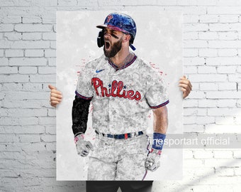 Bryce Harper Philadelphia Poster, Canvas, Baseball print, Sports wall art, Man Cave, Gift, Kids Room Decor