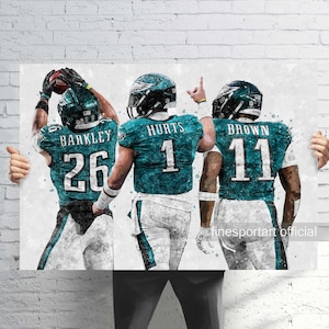 Jalen Hurts, Saquon Barkley and A.J. Brown Philadelphia Canvas Wrap or Museum-Quality Poster, Football Fan Gift
