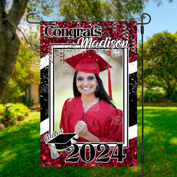 Senior Graduation Template| Digital Photo Graduation| Digital Garden Flag| Digital Graduation Design| Class of 2024 Design| Red Black Design