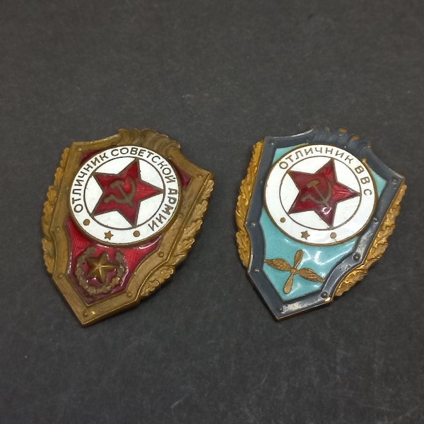 Soviet Vintage Military Badges 2pcs, Rare Heavy Badge Excellence in the Soviet Army, Award Badges of the USSR