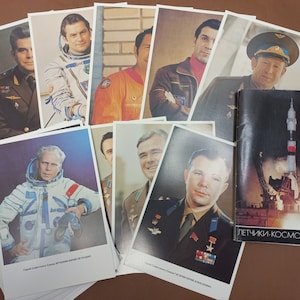 Cartes postales vintage soviétiques Pilotes cosmonautes de l’URSS, Big Full Set 58 pcs, Cartes postales Cosmos, Programme spatial de l’Union soviétique, Espace russe