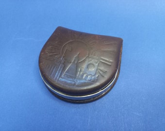 propaganda posters 60s Soviet Vintage Embossed Leather Coin Purse Kremlin, Rare Small Women Wallet, Soviet Vintage 1960s