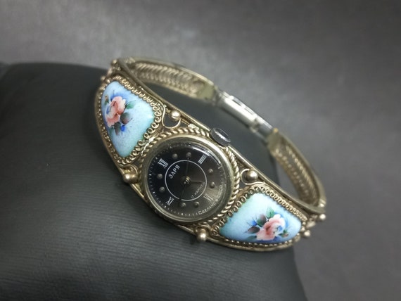 Soviet Vintage Wrist Watch Zaria, Porcelain Glaze… - image 1