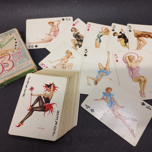 vintage Pin Up Playing Cards Vargas, Ensemble complet 53pcs, cartes à jouer vintage, cartes à jouer rétro américaines