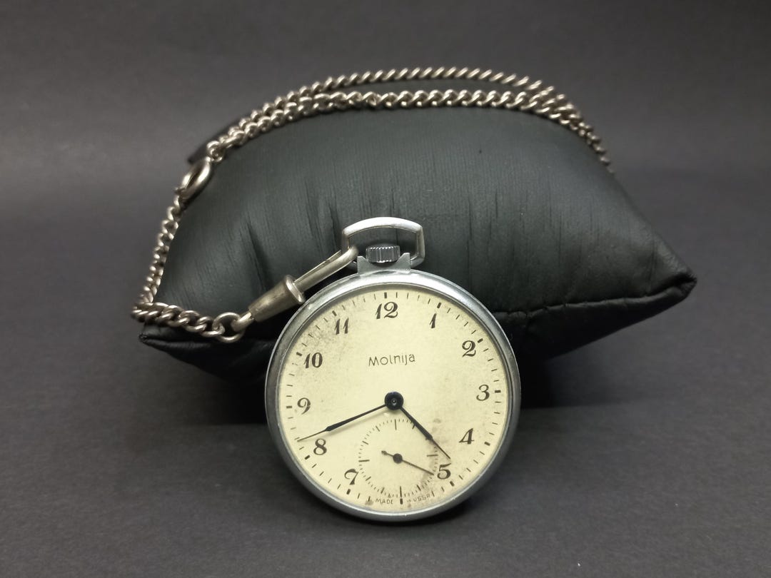 Französische Vintage Taschenuhr Molnija, UdSSR Mechanische Taschenuhr  Molnija, Russische Uhren