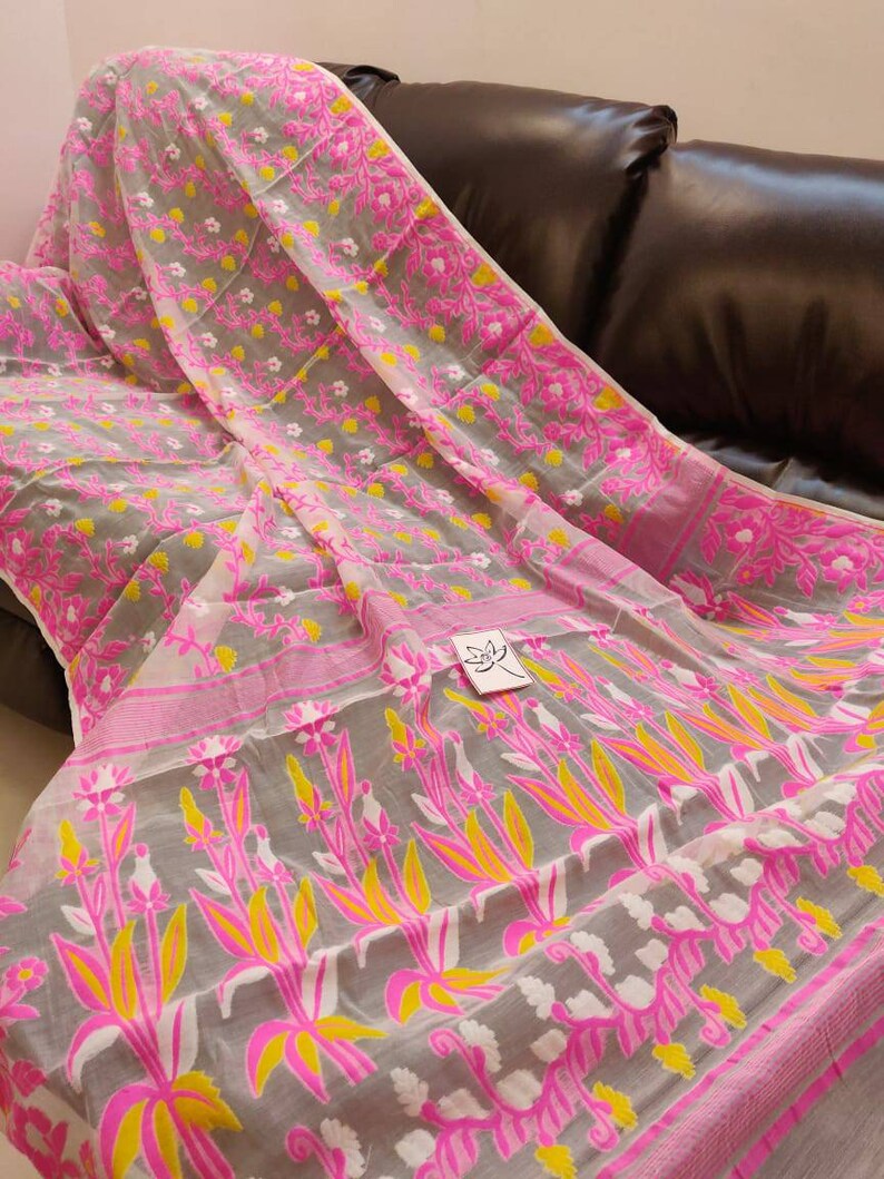 Soft reshom jamdani with allover weaving work for sale