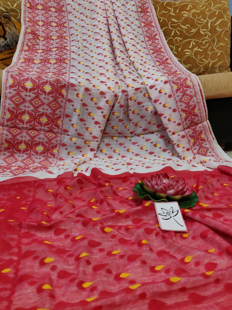 Soft reshom jamdani with allover weaving work for sale
