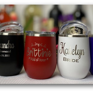 Personalized Wine Tumbler, Bridesmaid Gifts, Engraved Wine Glass,Customized Wine Tumbler,  Personalized Wine Tumbler, Custom Bridesmaid Gift