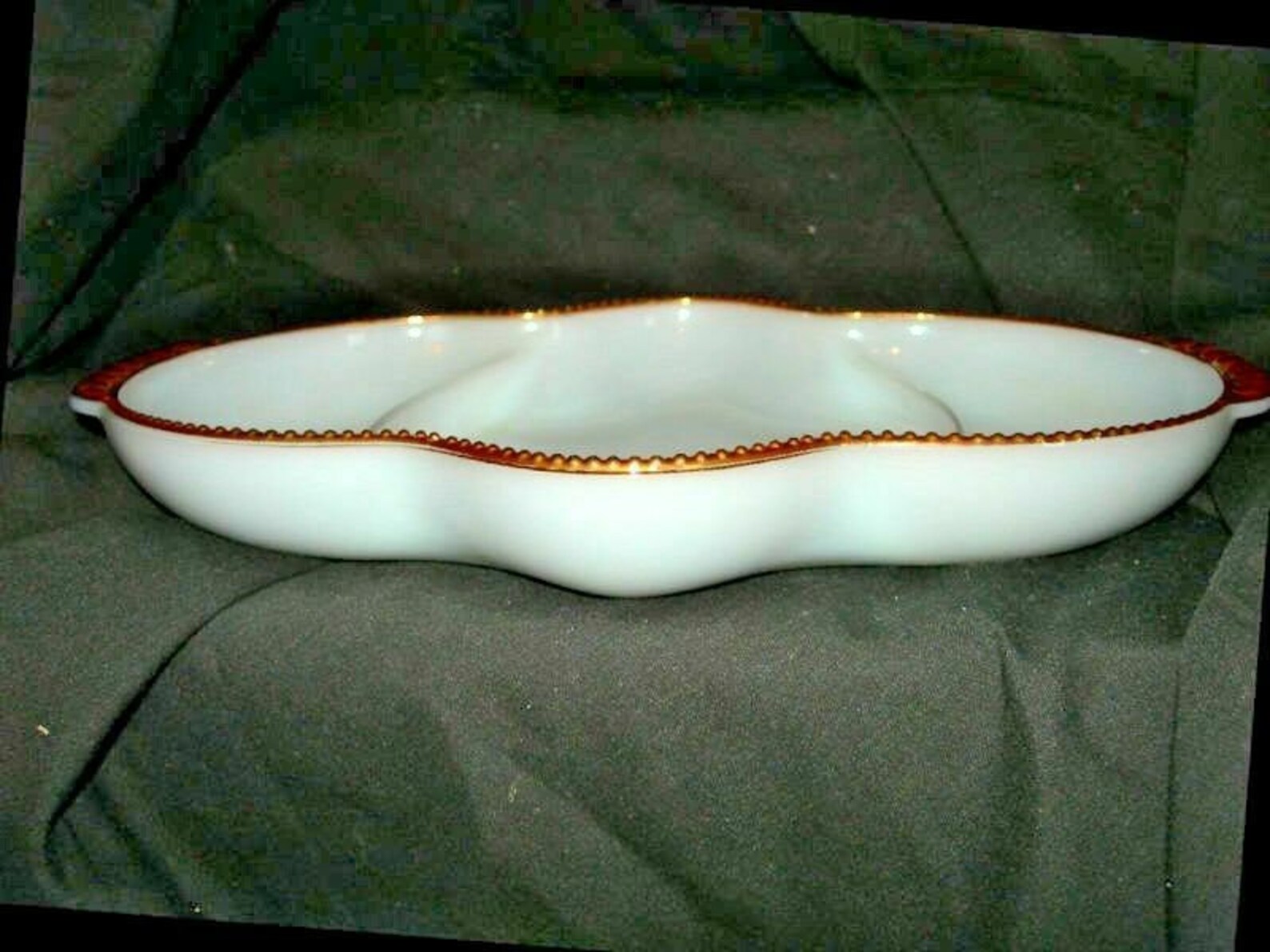 Vintage Fireking Oven Ware Divided Dish Milk White With Gold Etsy
