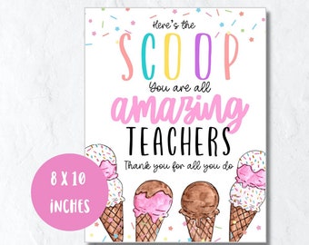 Ice cream teacher appreciation sign, 8x10 printable appreciation print sign, instant download, ice cream party print out table sign