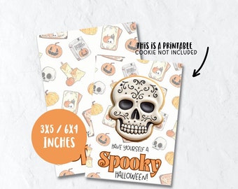 Tarjeta de galleta de Halloween espeluznante imprimible, 3,5 x 5,5 pulgadas tiene una descarga digital de tarjeta de embalaje de galletas de Halloween espeluznante