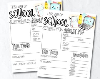 First and last day of school questionnaire, student interview worksheet, back to school keepsake printable, digital download