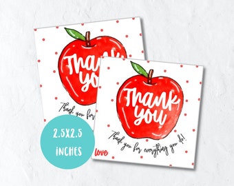 Red apple teacher appreciation gift tag, thank you gift tag printable digital download, favor tag, teacher appreciation week