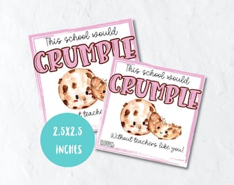 Pink cookie teacher appreciation gift tag printable, pto square gift tag, last day of school gift printable