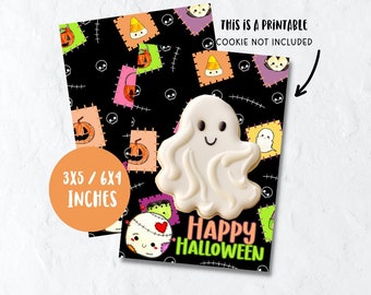 Printable halloween black cookie card, Happy Halloween cookie packaging card digital download, cookie business tag