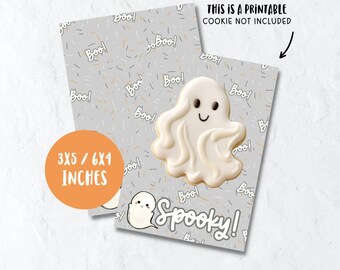 Tarjeta de galleta Ghost Halloween de 3,5 x 5,5 pulgadas, descarga digital de tarjeta de embalaje espeluznante de galleta imprimible