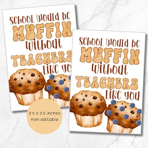 Die Schule wäre ein Muffin ohne Lehrer wie Sie, Lehrer schätzen Woche Geschenkanhänger zum Ausdrucken, Geschenkanhänger für Muffins, Geschenkanhänger für Muffins