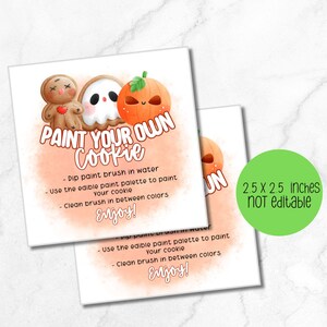 Halloween paint your own cookie tag, printable PYO tag, Cookie gift tag for halloween digital download