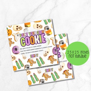 Halloween paint your own cookie tag, printable PYO tag, Cookie gift tag for halloween digital download