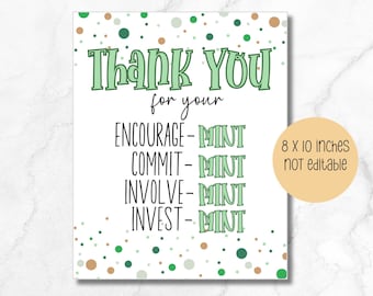 Mint appreciation sign, teachers appreciation sign, thank you appreciation sign, mint sign