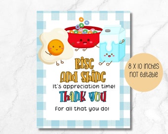 Pink Breakfast teacher appreciation sign, teacher appreciation sign 8 x 10 inch rise and shine it's appreciation time sign